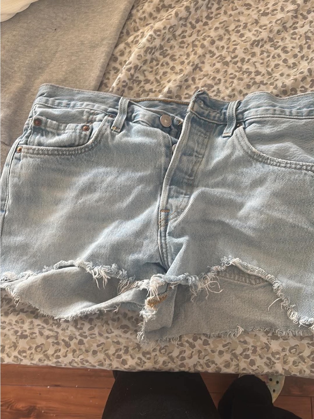 Light Blue Distressed Denim Shorts - Women
